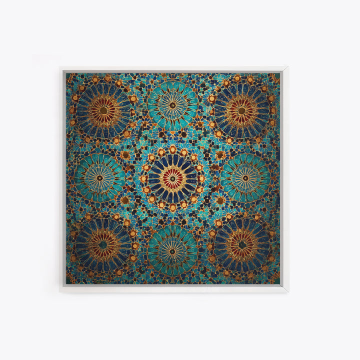 Turquoise Moroccan Tile Mosaic Wall Art, Geometric Islamic Canvas Print, Boho Wall Decor, Mediterranean Home Decor Gift Idea