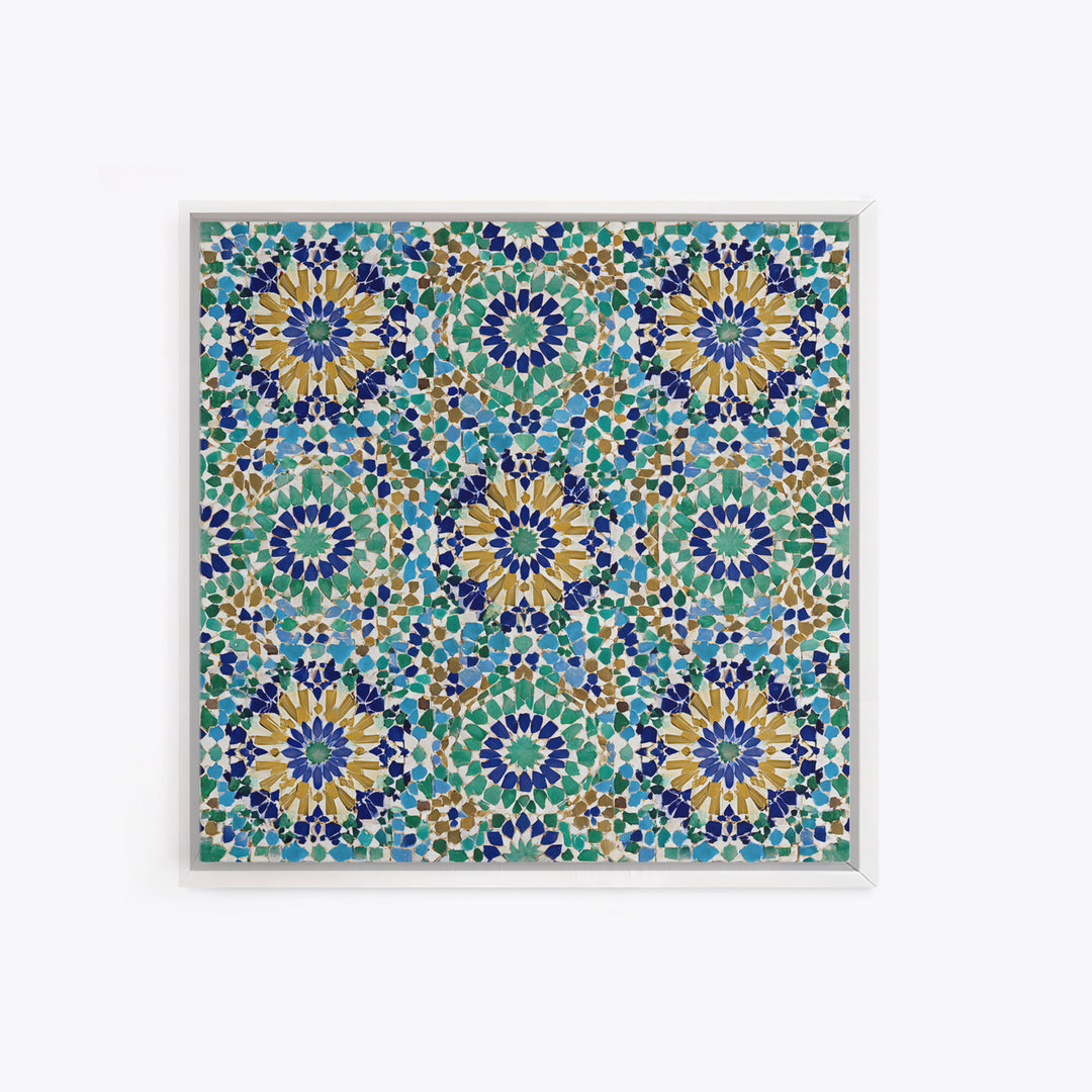 Moroccan Mosaic Tile Pattern Wall Art, Islamic Geometric Print, Teal Blue Wall Decor, Mediterranean Morocco Home Decor Gift