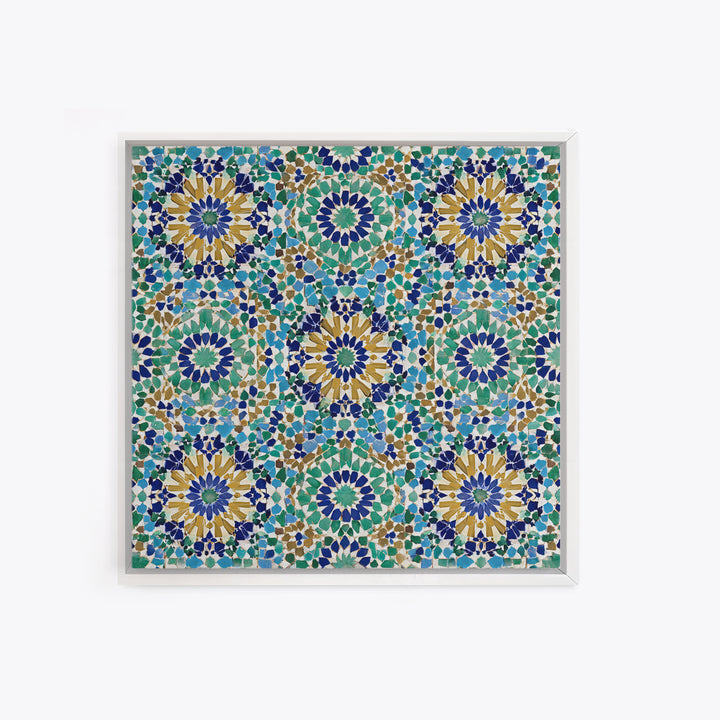 Moroccan Mosaic Tile Pattern Wall Art, Islamic Geometric Print, Teal Blue Wall Decor, Mediterranean Morocco Home Decor Gift