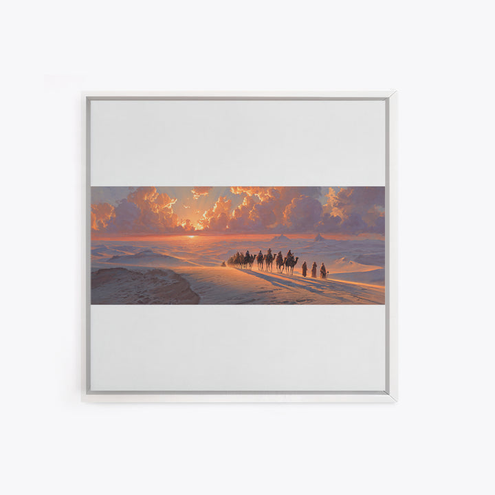 Sunset Desert Caravan Canvas Print, Panoramic Landscape Wall Art, Southwestern Decor, Long Horizontal Art, Travel Gift Idea