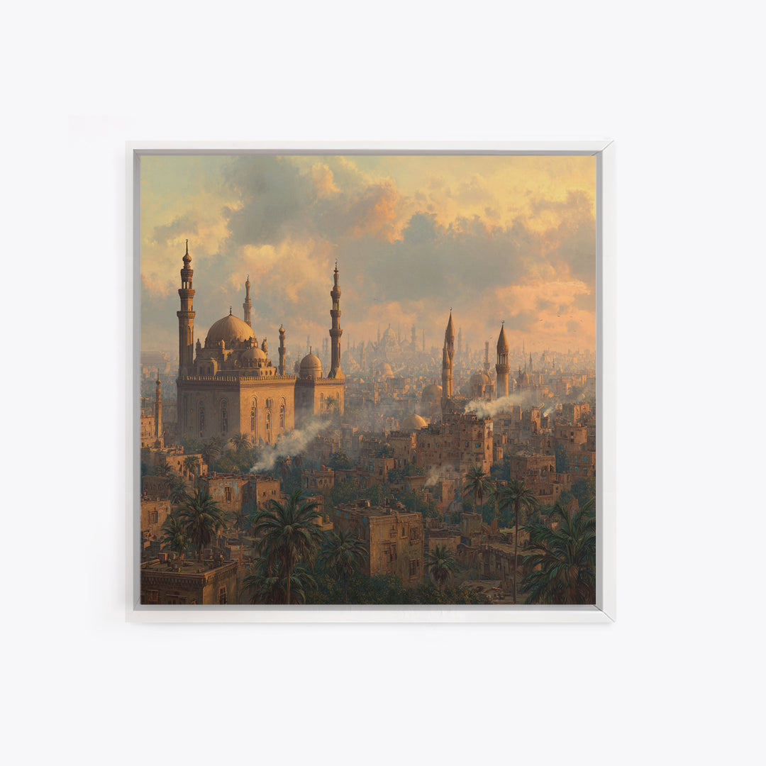 Cairo Mosque Skyline At Golden Hour Canvas Print, Islamic Wall Art, Middle Eastern Decor, Spiritual Cityscape Poster, Travel Art