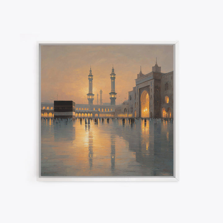 Mecca Kaaba Courtyard At Sunset Wall Art, Islamic Architecture Canvas Print, Hajj Travel Decor, Muslim Home Gift, Fine Art Print