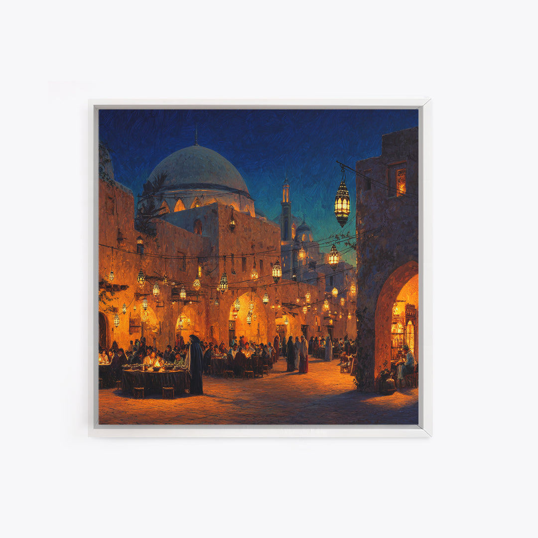 Lantern Lit Mosque Courtyard At Night Wall Art, Islamic Home Decor, Arabic Architecture Print, Ramadan Decor, Eid Gift Art