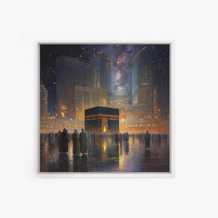Kaaba At Mecca Under Starry Night Wall Art, Islamic Canvas Print, Quran Wall Decor, Ramadan Gift, Spiritual Muslim Home Decor