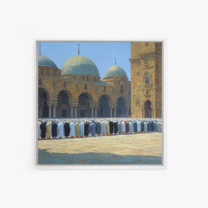 Sunlit Mosque Courtyard Prayer Wall Art, Islamic Architecture Canvas Print, Muslim Home Decor, Ramadan Gift, Spiritual Decor