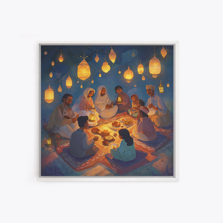Ramadan Family Lantern Picnic Wall Art, Islamic Canvas Print, Eid Decor, Muslim Home Decor, Housewarming Gift For Living Room