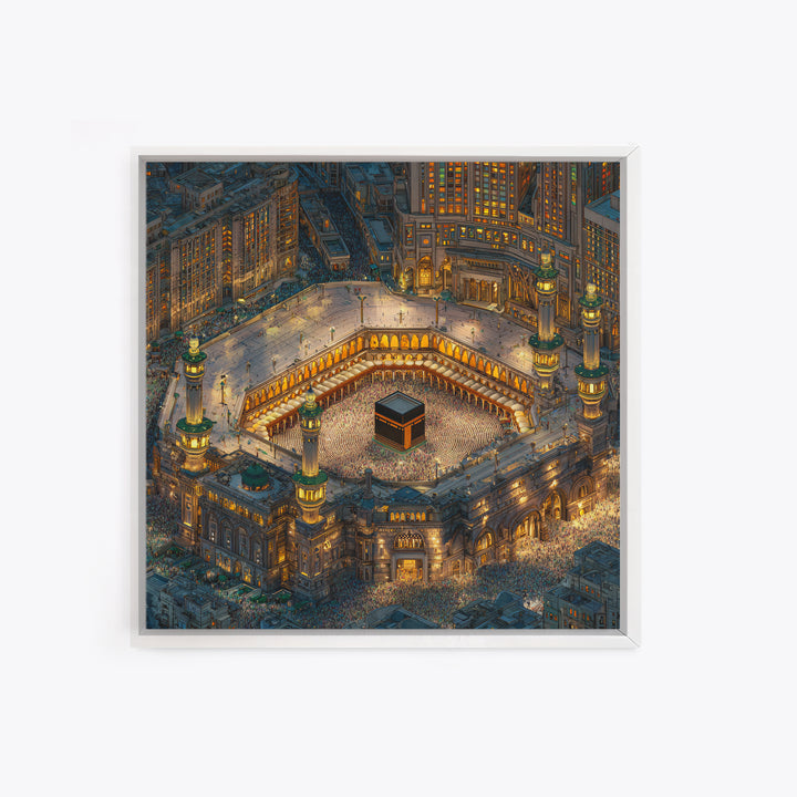 Illuminated Kaaba In Makkah At Night Wall Art, Islamic Home Decor, Quran Decor, Mosque Print, Eid Gift, Muslim Wall Decor