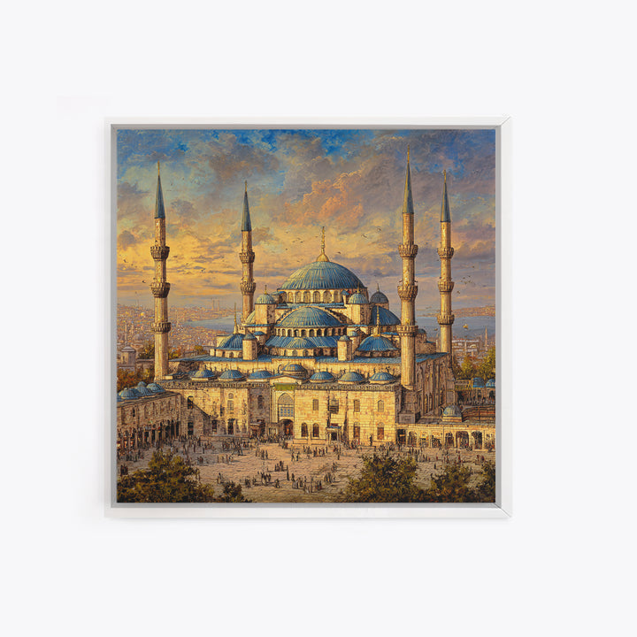 Blue Mosque Istanbul Framed Canvas Print, Islamic Architecture Wall Decor, Turkey Travel Poster, Elegant Living Room Art