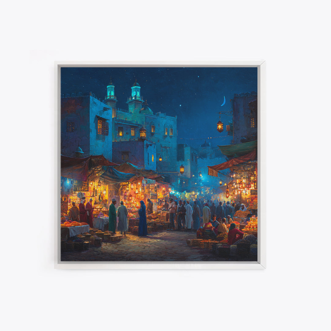 Lantern Lit Moroccan Night Market Wall Art, Islamic Architecture Canvas Print, Ramadan Decor, Middle Eastern Travel Poster