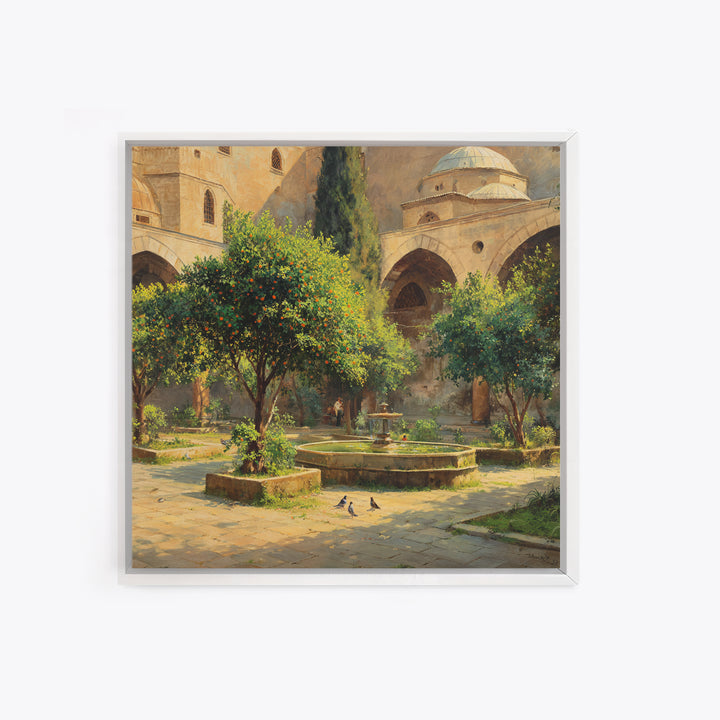 Mediterranean Orange Tree Courtyard Wall Art, Islamic Architecture Print, Garden Wall Decor, Warm Travel Art Print, Old World Decor