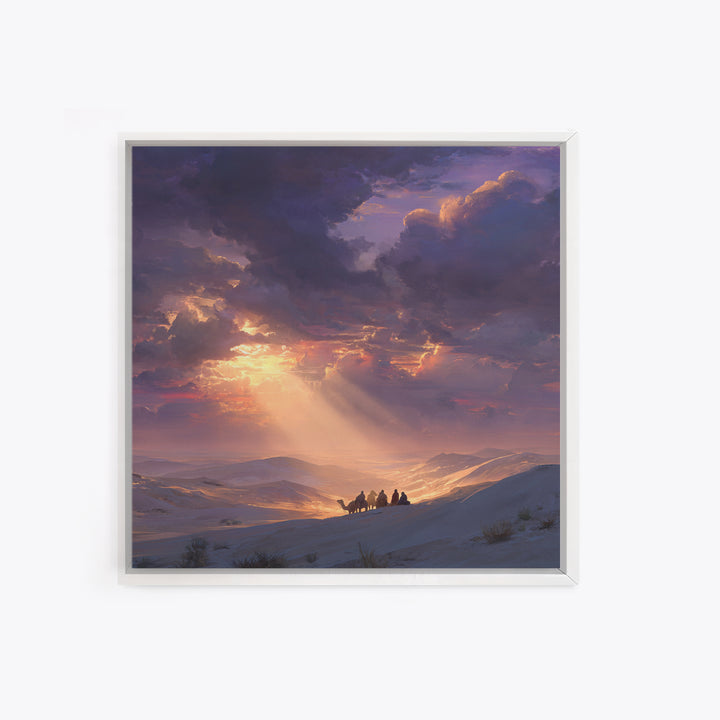 Golden Desert Riders At Sunset Wall Art, Dramatic Landscape Canvas Print, Western Decor, Mountain Art, Warm Living Room Decor