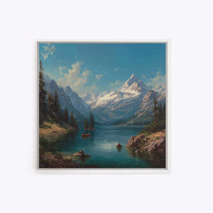 Alpine Lake With Snowy Peaks Wall Art, Mountain Landscape Canvas Print, Cabin Decor, Lake House Gift, Nature Art For Living Room