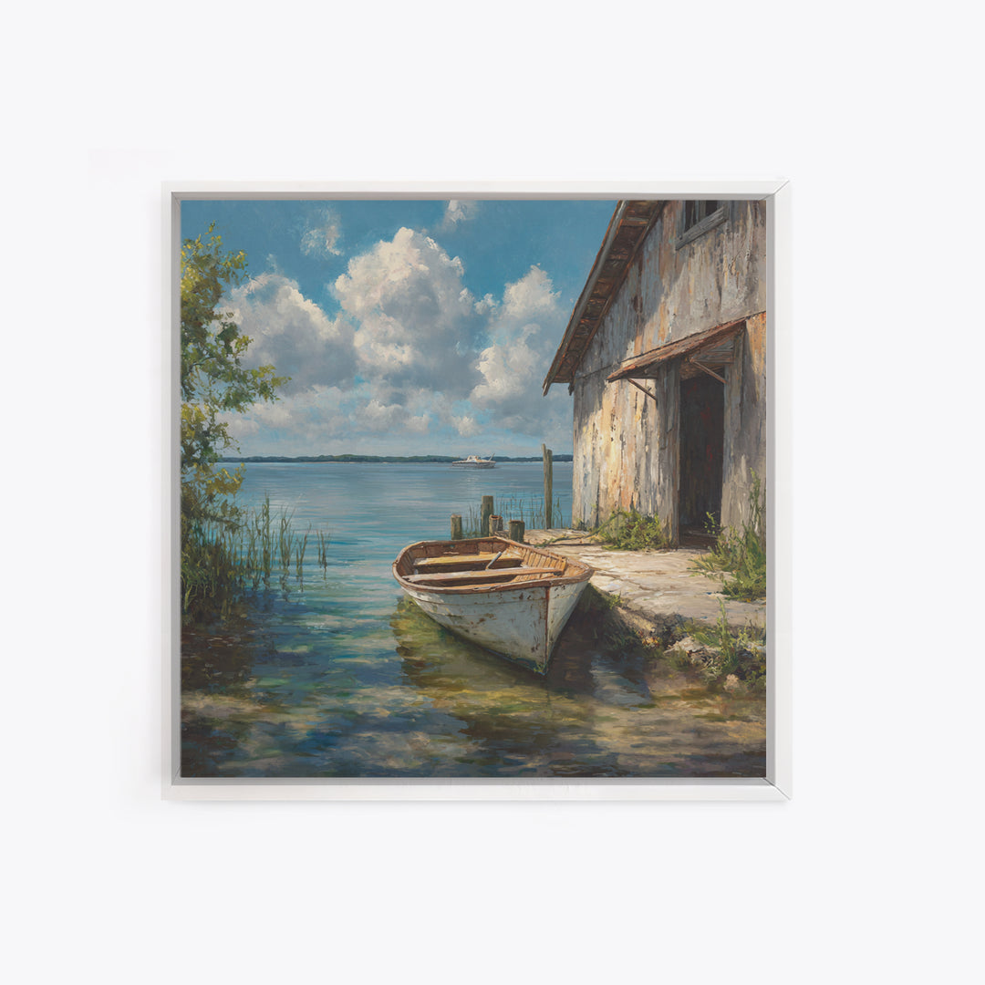 Peaceful Lakeside Barn Scene Wall Art Framed Canvas Print Rustic Country Home Decor For Living Room And Cozy Bedroom Decoration