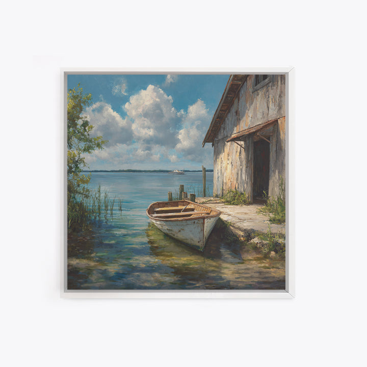 Peaceful Lakeside Barn Scene Wall Art Framed Canvas Print Rustic Country Home Decor For Living Room And Cozy Bedroom Decoration