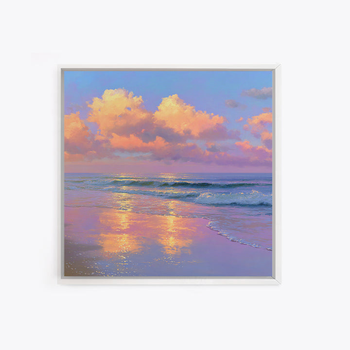Pastel Ocean Sunset With Peach Clouds Canvas Print, Coastal Wall Art, Beach House Decor, Serene Living Room Seascape Wall Decor