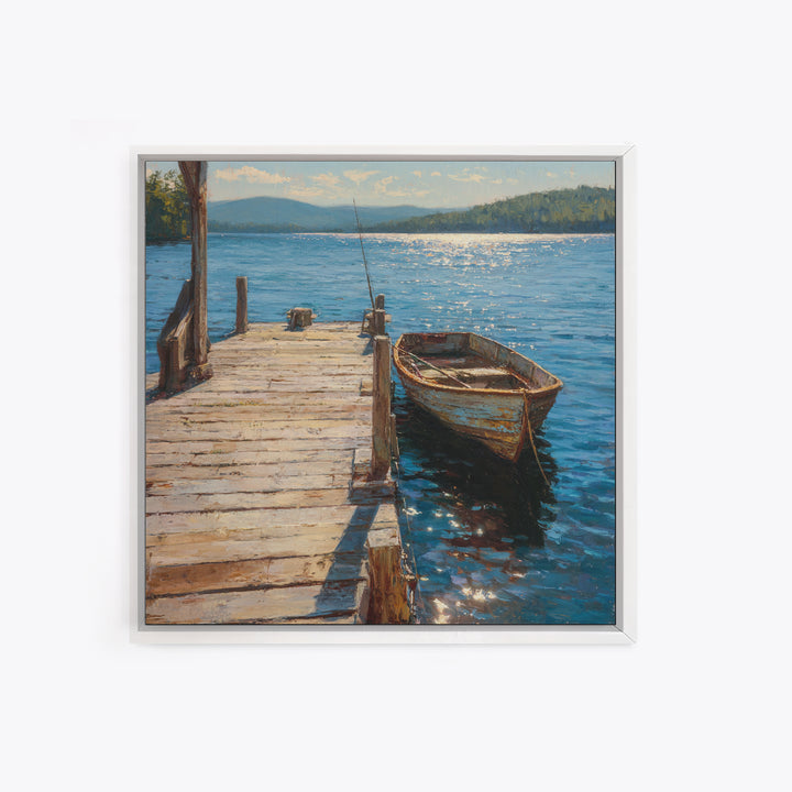 Rowboat On Lake Wall Art, Peaceful Lakeside Landscape Print, Rustic Cabin Decor, Serene Nature Lake Wall Art