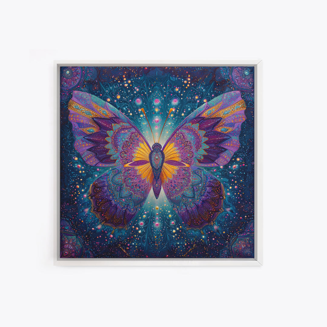 Mystical Butterfly In Cosmic Night Sky Wall Art, Colorful Boho Canvas Print, Spiritual Celestial Home Decor