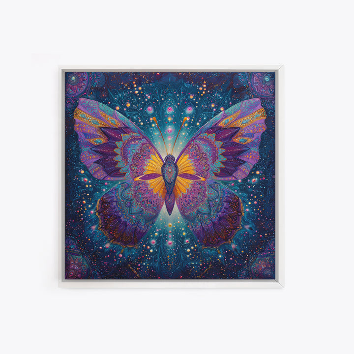 Mystical Butterfly In Cosmic Night Sky Wall Art, Colorful Boho Canvas Print, Spiritual Celestial Home Decor