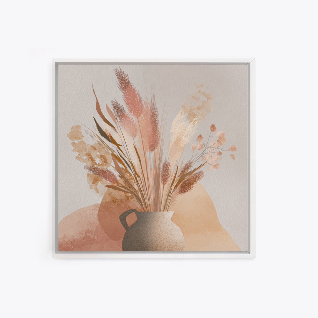 Neutral Pampas Grass Vase Wall Art, Boho Botanical Canvas Print, Earth Tone Floral Decor, Minimalist Living Room Wall Decor