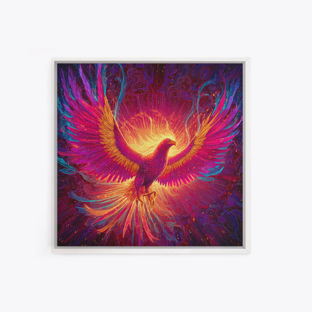 Radiant Phoenix With Fiery Wings Canvas Print, Mythical Bird Fantasy Wall Art, Vibrant Celestial Home Decor Gift For Living Room