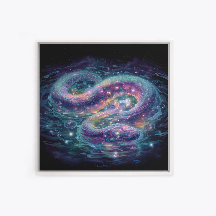 Cosmic Serpent Galaxy Wall Art, Mystical Space Dragon Framed Canvas Print, Celestial Fantasy Art For Modern Living Room Decor