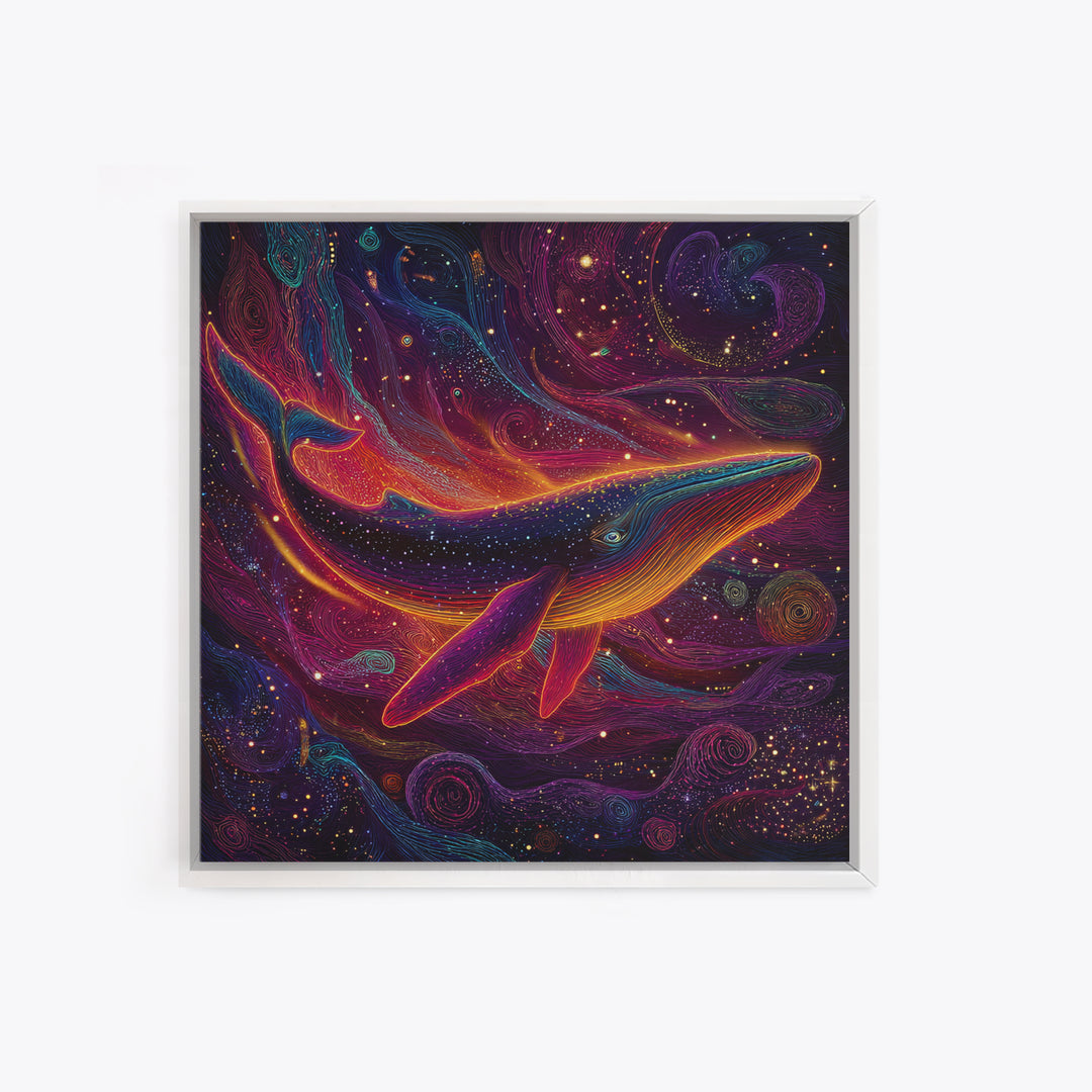 Colorful Cosmic Whale Swimming In Galaxy Wall Art, Psychedelic Space Art Print, Fantasy Ocean Decor, Kids Room Canvas Print