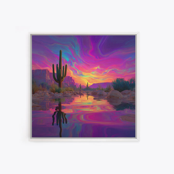 Neon Desert Cactus Sunset Wall Art Canvas Print Colorful Southwestern Landscape Art Modern Home Decor