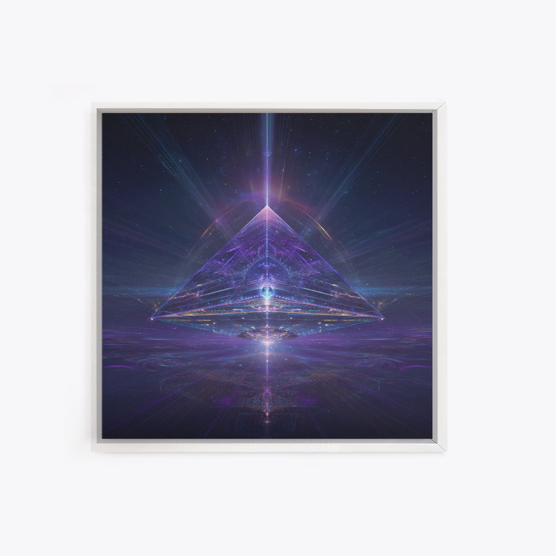 Cosmic Pyramid Portal Celestial Wall Art, Mystical Purple Galaxy Framed Canvas Print For Spiritual Meditation Decor