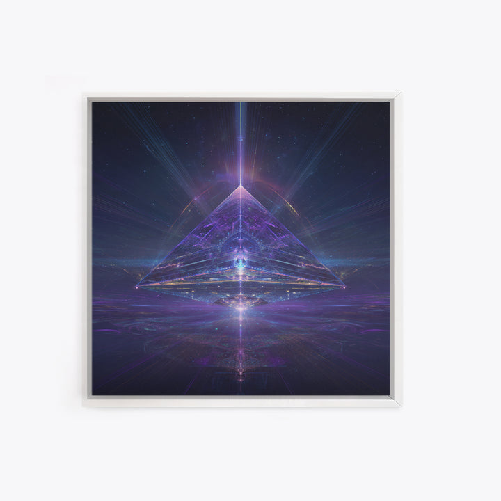Cosmic Pyramid Portal Celestial Wall Art, Mystical Purple Galaxy Framed Canvas Print For Spiritual Meditation Decor