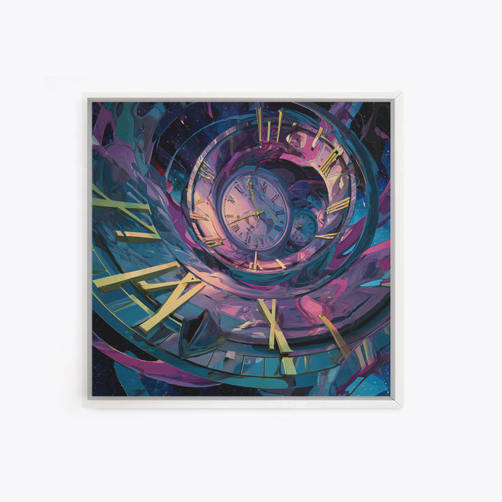 Surreal Spiral Clock Portal Wall Art, Cosmic Time Travel Canvas Print, Futuristic Sci Fi Decor For Office And Living Room