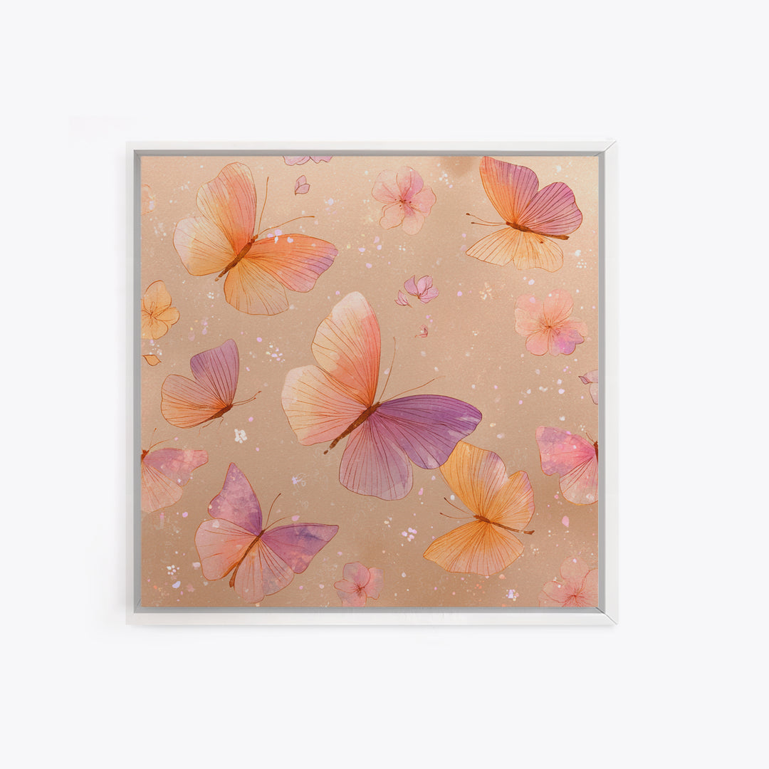 Pink Orange Butterfly Garden Wall Art, Whimsical Floral Canvas Print, Feminine Nursery Decor, Cute Girls Room Art, Gift For Her