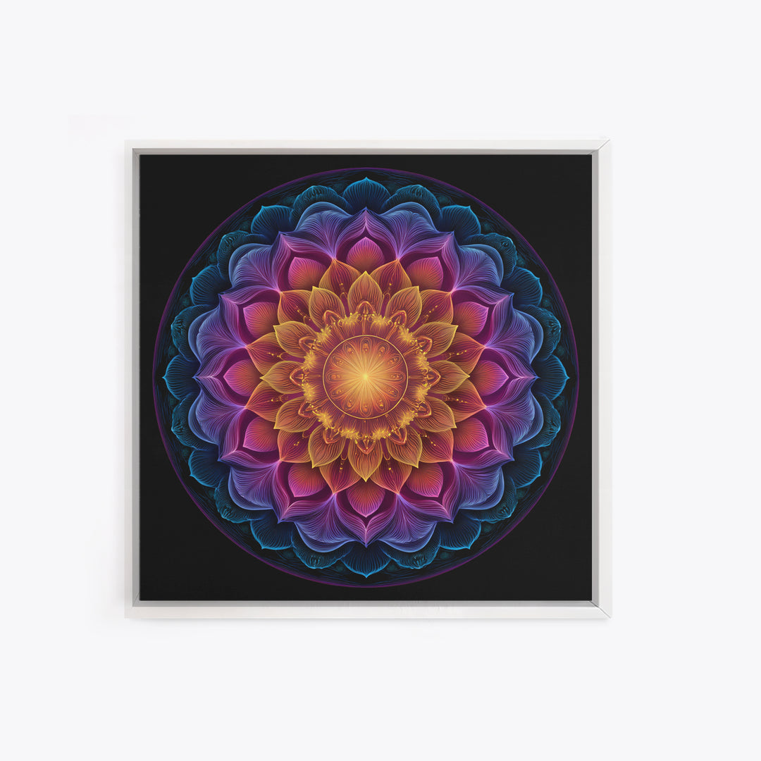 Rainbow Lotus Mandala Abstract Wall Art, Colorful Sacred Geometry Canvas Print, Boho Meditation Room Decor Spiritual Art