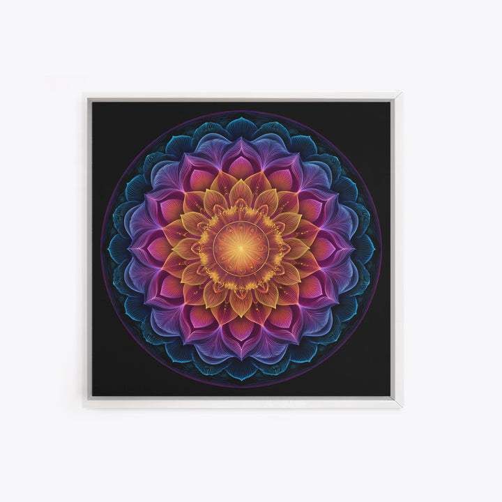 Rainbow Lotus Mandala Abstract Wall Art, Colorful Sacred Geometry Canvas Print, Boho Meditation Room Decor Spiritual Art