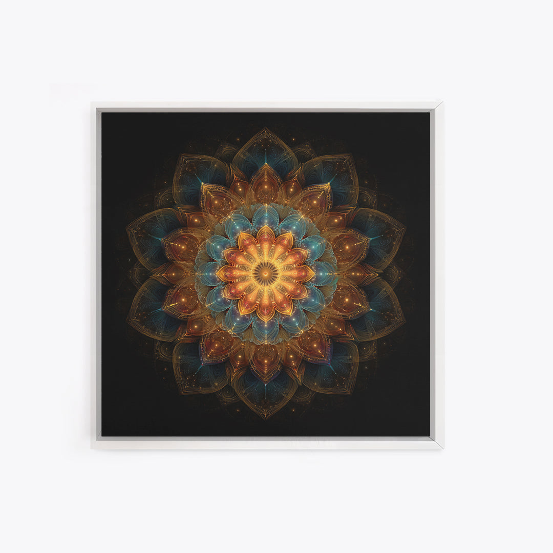 Intricate Golden Mandala On Black Celestial Sacred Geometry Wall Art Canvas Print Boho Spiritual Home Decor