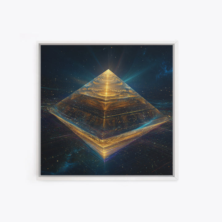 Golden Futuristic Pyramid In Galaxy Surreal Space Wall Art, Cosmic Sci Fi Home Decor, Modern Canvas Print