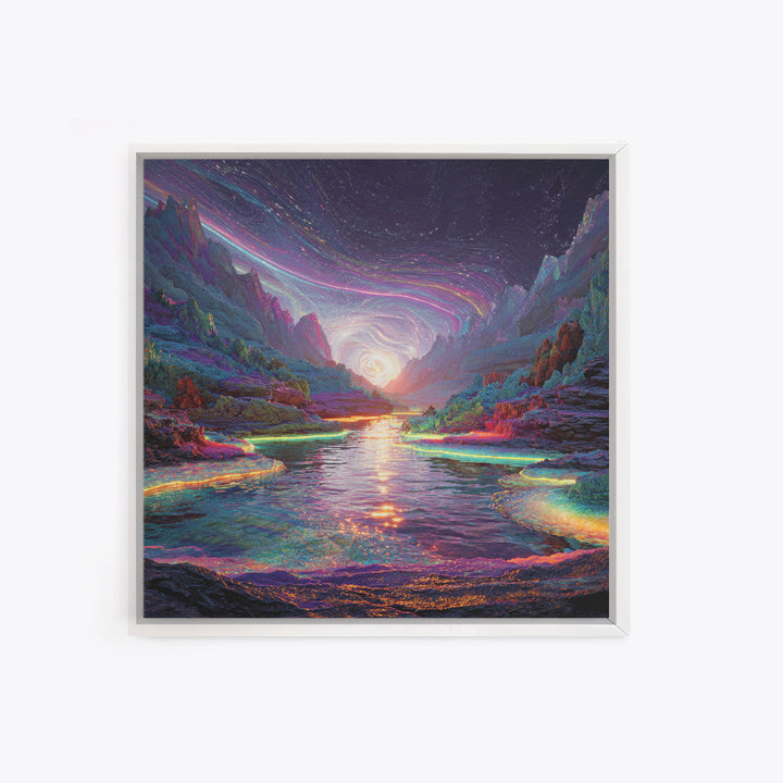 Psychedelic Cosmic River Landscape Wall Art, Vibrant Fantasy Canvas Print, Abstract Landscape Art For Modern Home Decor
