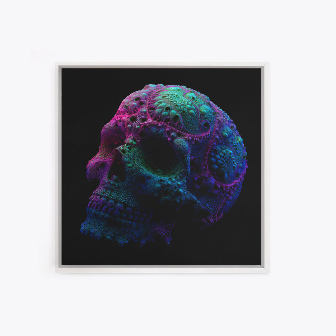 Psychedelic Neon Skull Wall Art, Colorful Surreal Skull Canvas Print, Modern Abstract Art, Trendy Home Decor