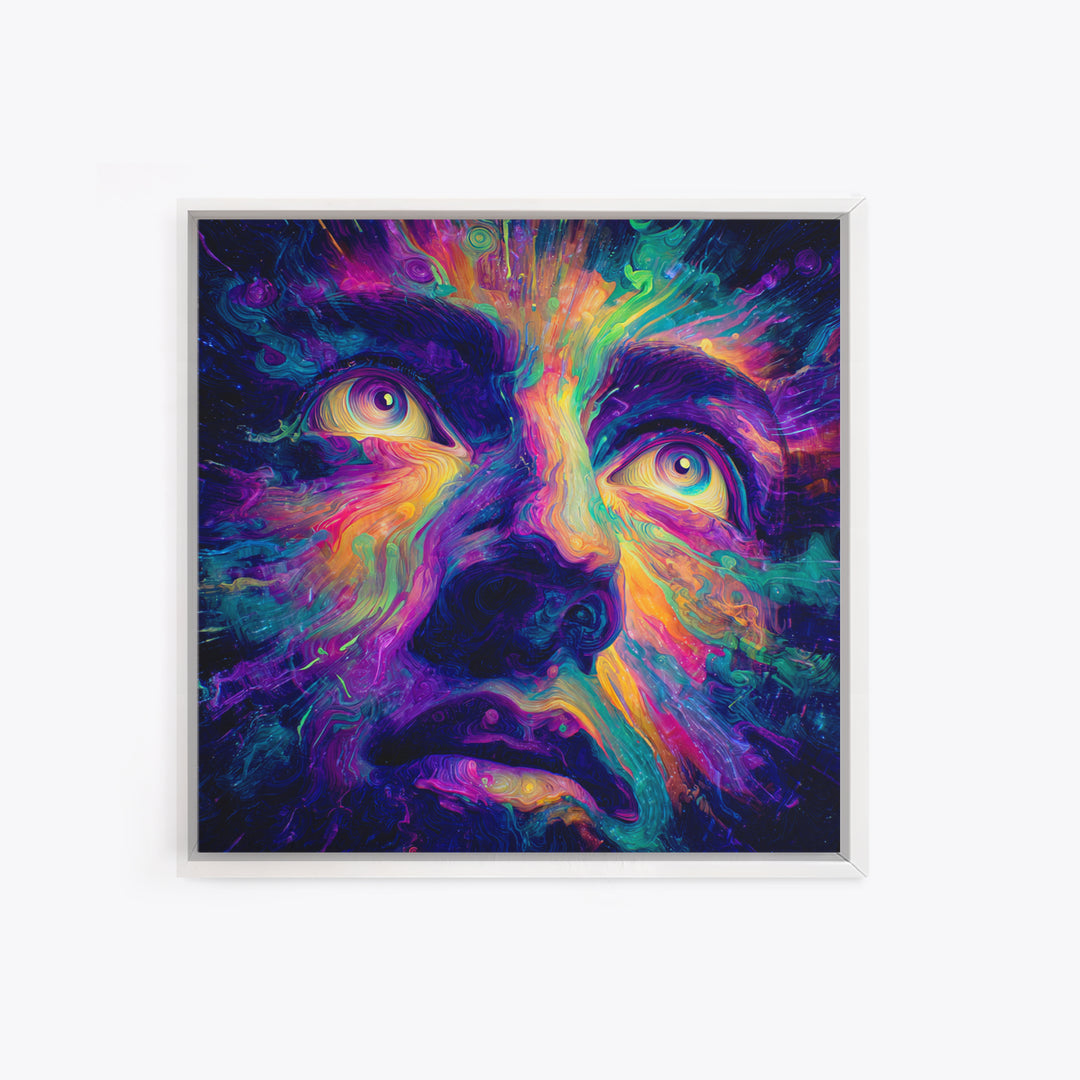Psychedelic Rainbow Face Abstract Art Wall Art, Colorful Trippy Canvas Print, Modern Boho Aesthetic Room Decor