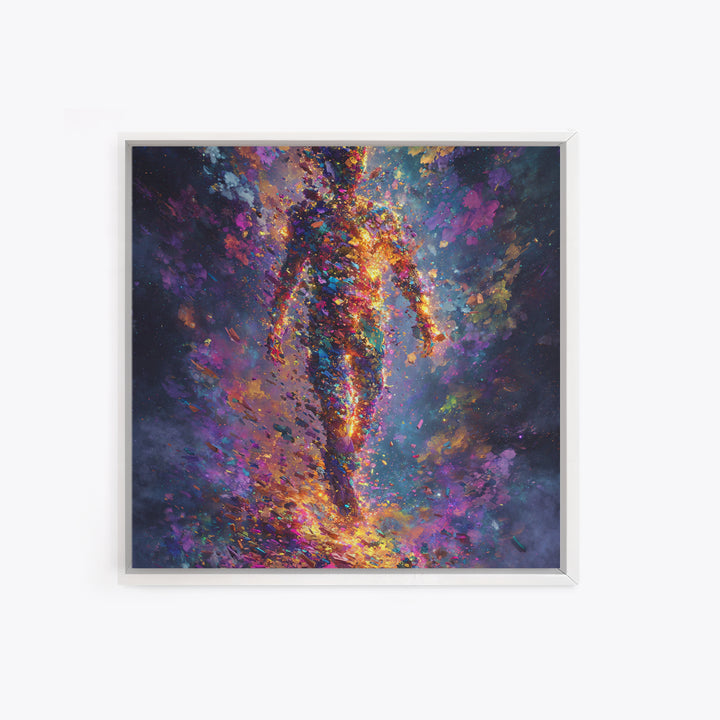 Cosmic Figure Explosion Wall Art, Colorful Abstract Galaxy Human Silhouette, Modern Surreal Canvas Print For Living Room
