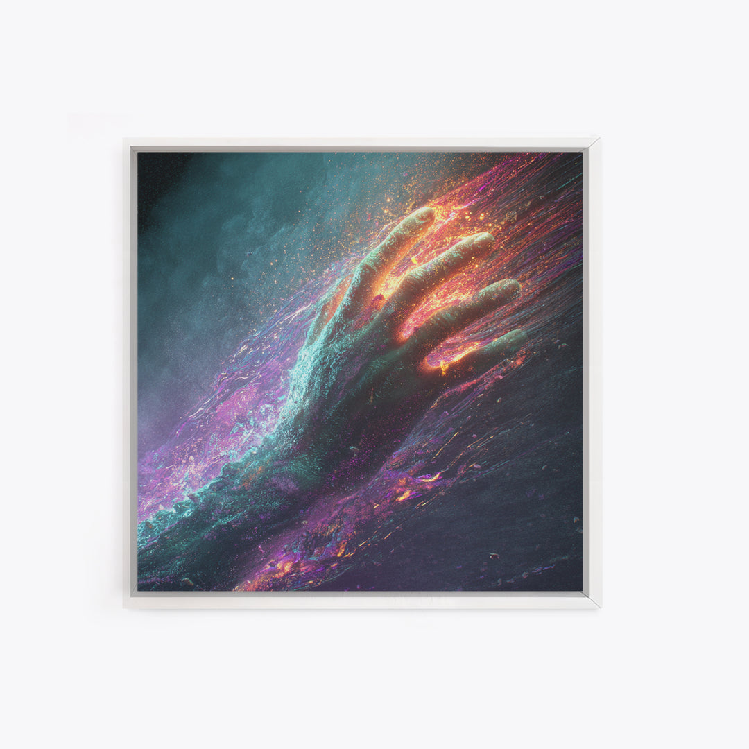 Abstract Cosmic Hand Reaching Wall Art, Surreal Galaxy Canvas Print, Modern Statement Artwork For Living Room Or Office
