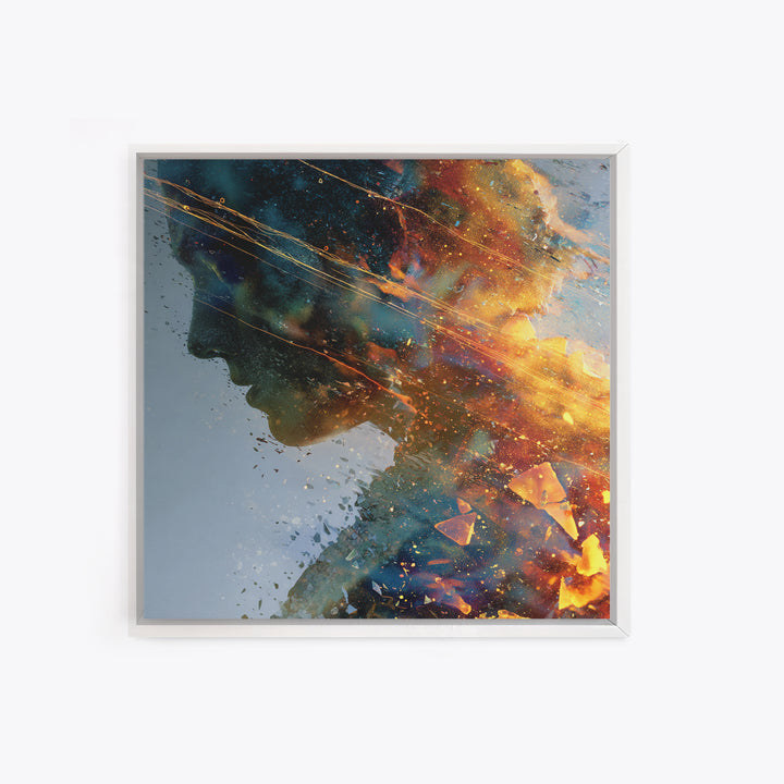 Exploding Profile Abstract Wall Art, Dramatic Modern Canvas Print, Contemporary Surreal Art For Office Or Living Room Decor