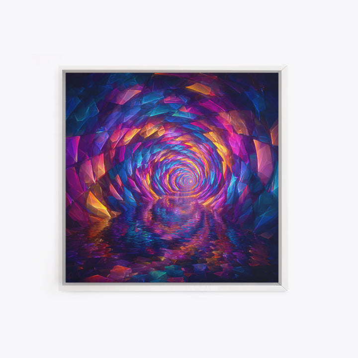 Colorful Crystal Tunnel Abstract Wall Art, Trippy Psychedelic Rainbow Print, Trendy Living Room Decor Large Canvas Print