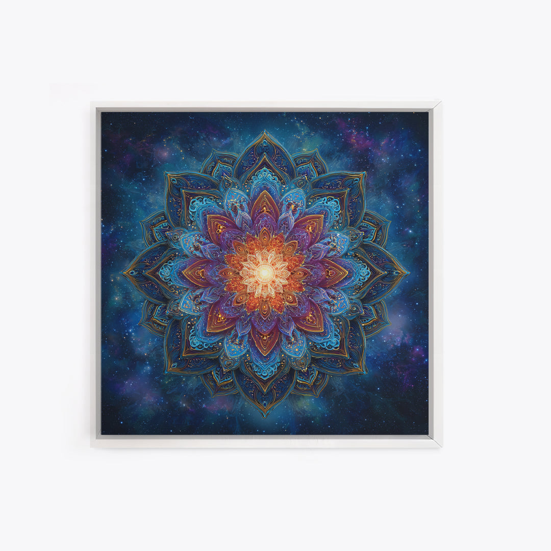 Cosmic Lotus Mandala Galaxy Wall Art, Celestial Spiritual Canvas Print, Mystic Meditation Room Decor Colorful Abstract Art