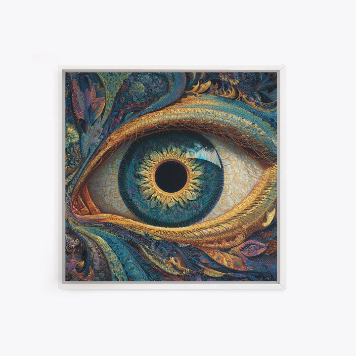 Surreal Golden Eye With Intricate Abstract Patterns Wall Art, Mystical Fantasy Canvas Print For Modern Home Decor