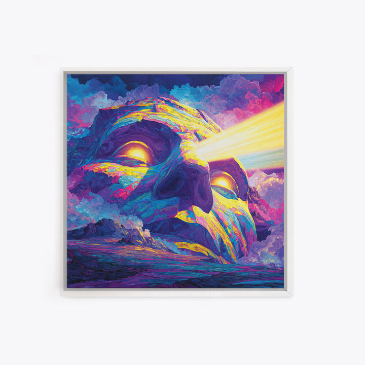 Psychedelic Mountain Face With Cosmic Light Wall Art, Trippy Surreal Landscape Home Decor, Colorful Canvas Print