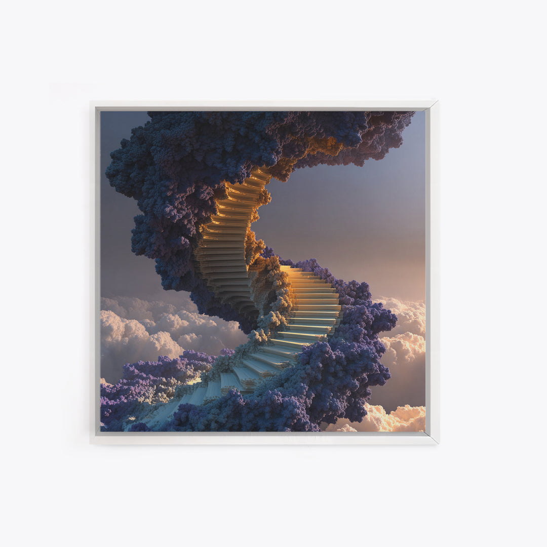 Surreal Staircase Through Clouds Canvas Print, Dreamy Sky Landscape, Whimsical Wall Art For Bedroom Or Living Room Decor