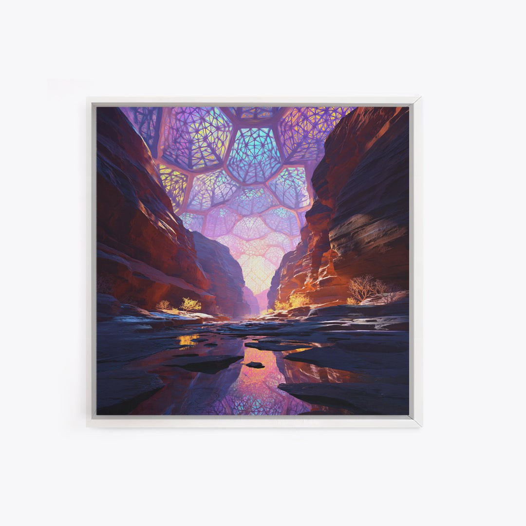 Surreal Canyon With Stained Glass Sky Wall Art, Colorful Fantasy Landscape Canvas Print, Unique Home Decor