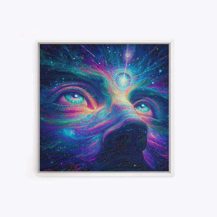 Cosmic Third Eye Visionary Face Wall Art, Psychedelic Galaxy Canvas Print, Spiritual Meditation Room Decor