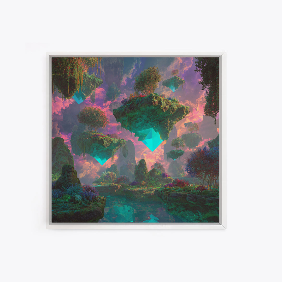 Floating Crystal Islands Fantasy Wall Art, Surreal Dreamscape Landscape, Colorful Fantasy Art, Modern Home Decor Canvas Print
