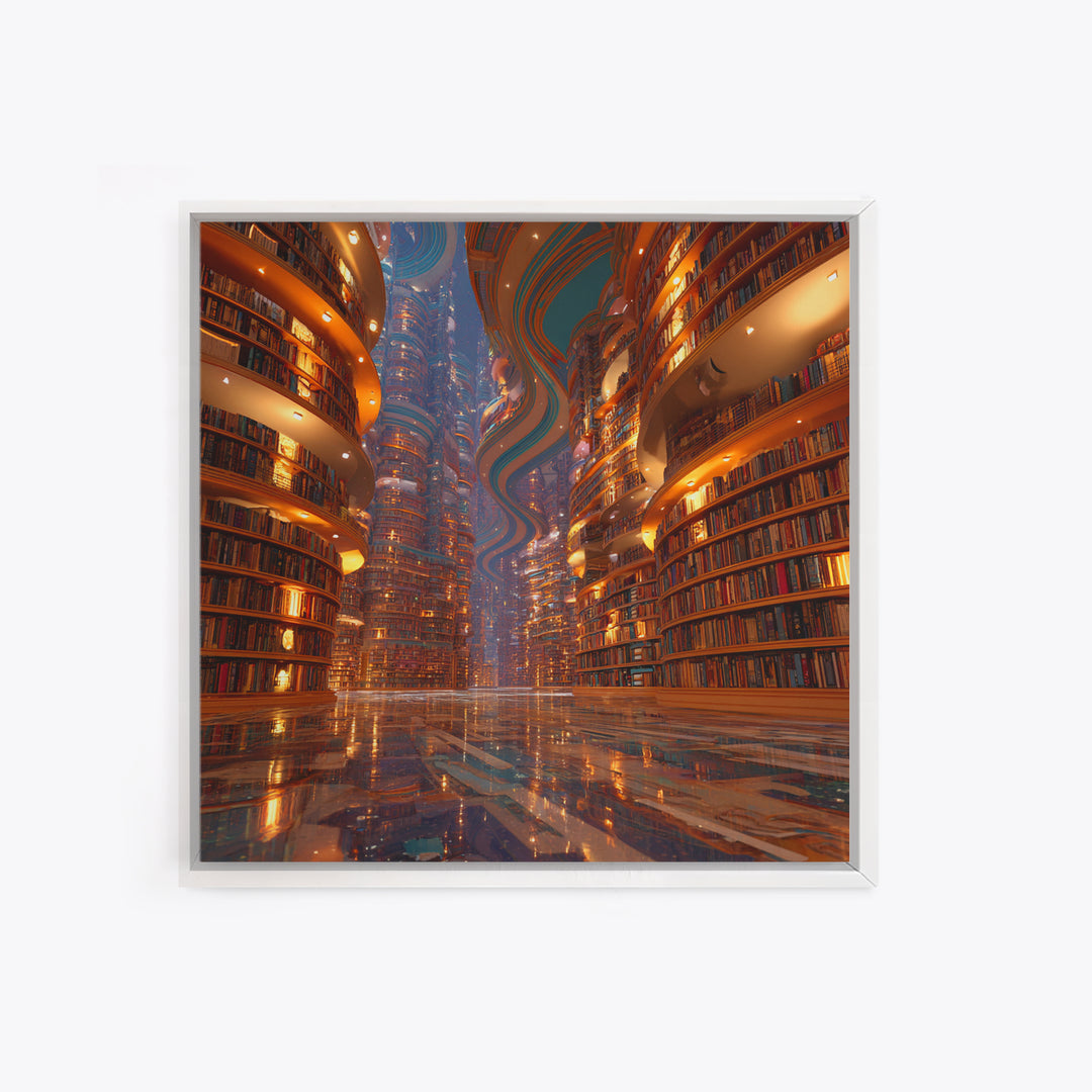 Surreal Infinite Library Fantasy Landscape Wall Art Print, Book Lover Home Decor, Cozy Reading Nook Gallery Wall Art